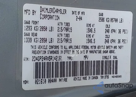 2005 Dodge Grand Caravan Se from USA, damaged, VIN 2D4GP24RX5R142161